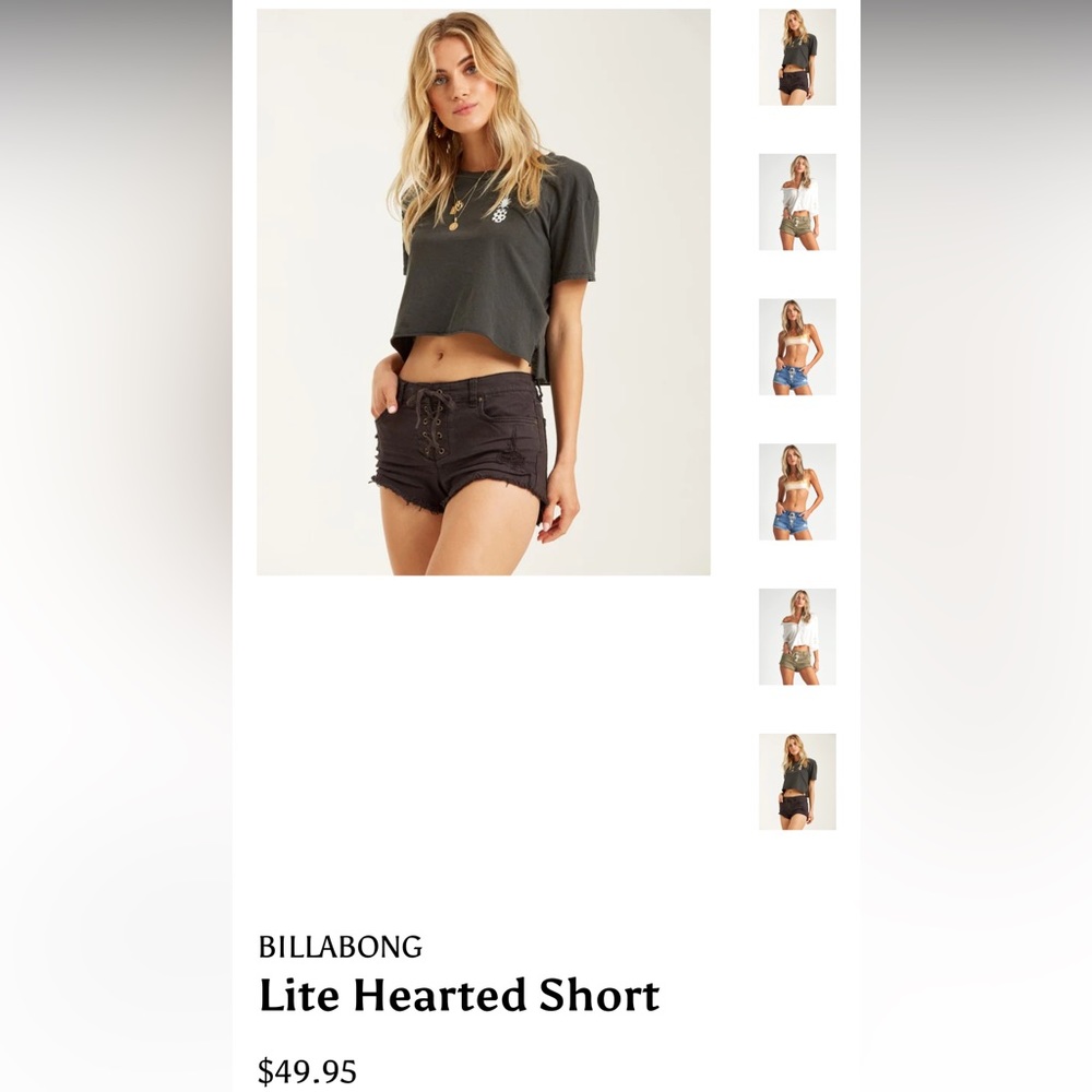 Billabong light hearted black tie up shorts. Size 26. New with tags